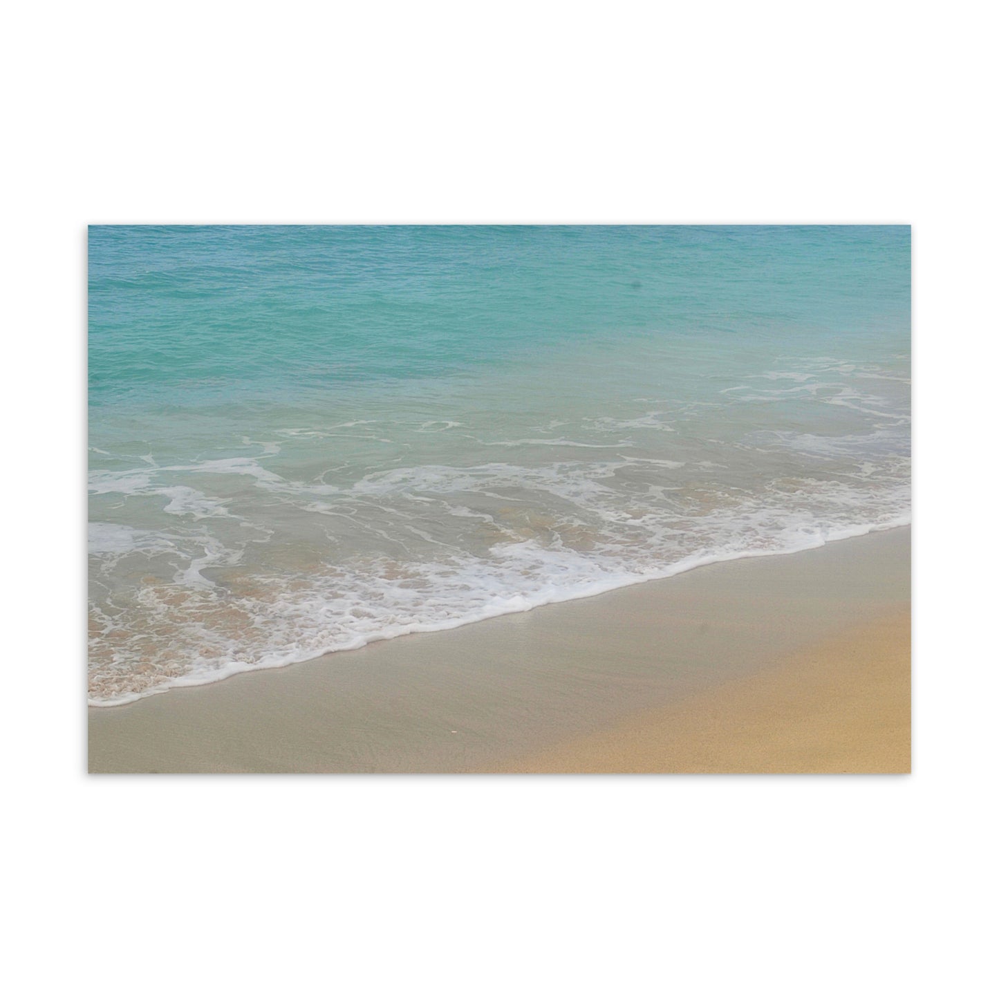 high-quality standard postcards featuring a serene beach with gentle waves and golden sand.
